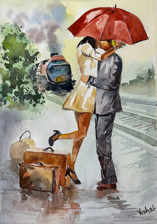 Couple (ART-585-102351) - Handpainted Art Painting - 8in X 12in