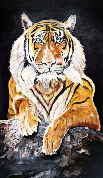 The Royal Bengal (ART-2405-102370) - Handpainted Art Painting - 22in X 38in