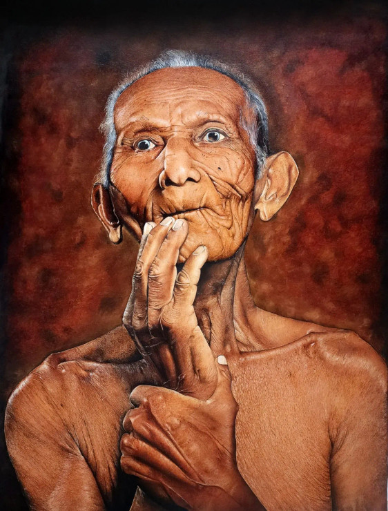OLD MAN PORTRAIT (ART-2405-102368) - Handpainted Art Painting - 34in X 42in