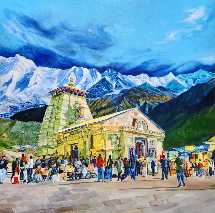 KEDARNATH (ART-2405-102423) - Handpainted Art Painting - 40in X 40in