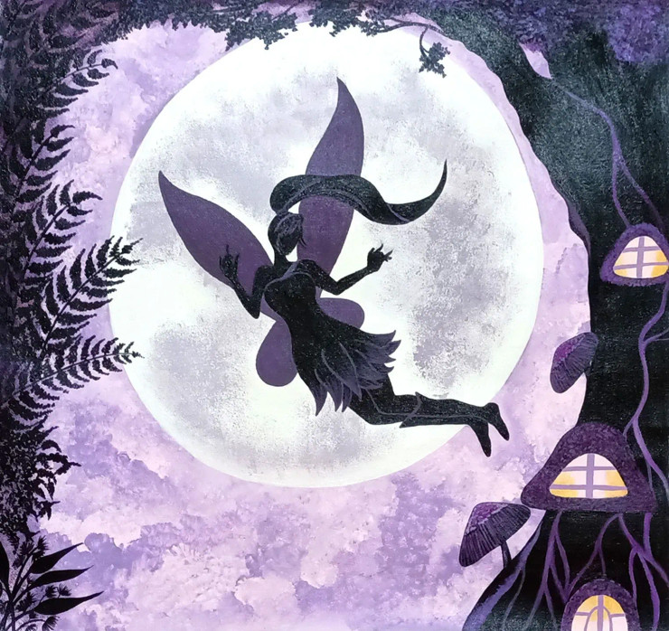 Fairy In A Moonlit Night (ART-15598-102419) - Handpainted Art Painting - 21in X 20in