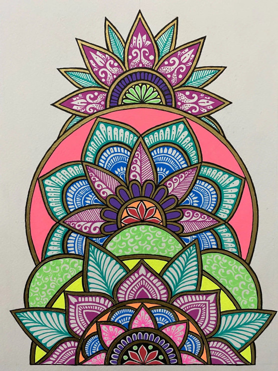 Neon Mandala (ART-15599-102485) - Handpainted Art Painting - 8in X 9in