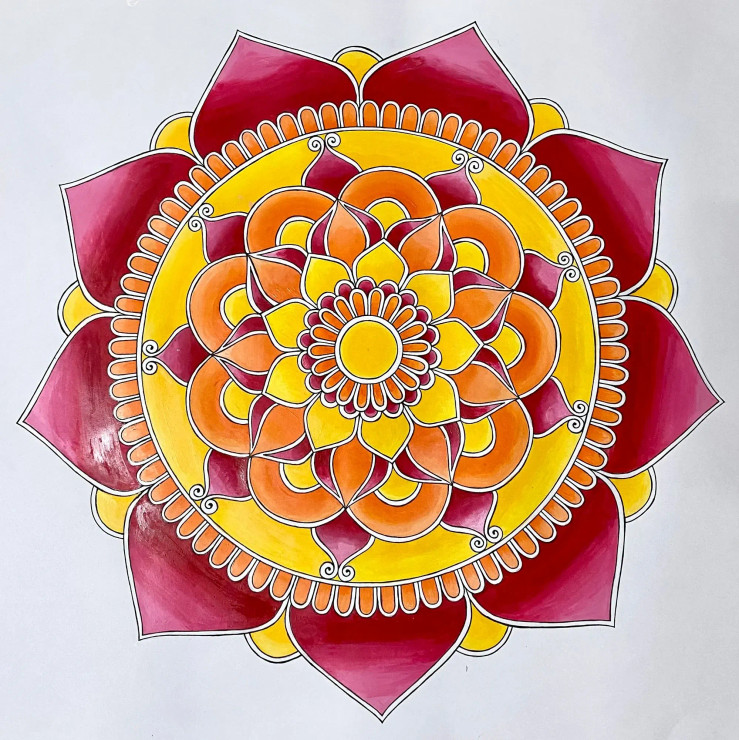 Floral Mandala (ART-15599-102441) - Handpainted Art Painting - 22in X 22in