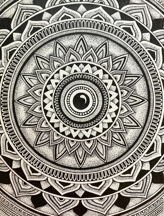 Black And White Mandala (ART-15599-102443) - Handpainted Art Painting - 8in X 11in