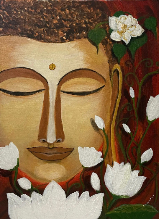 Meditating Buddha (ART-15571-102515) - Handpainted Art Painting - 24in X 18in