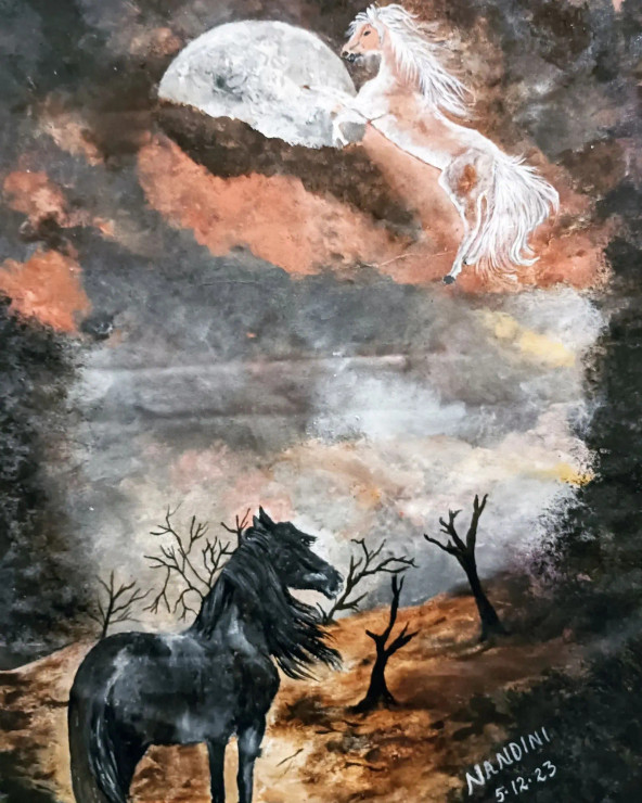 Horses (ART-8657-102533) - Handpainted Art Painting - 22in X 31in