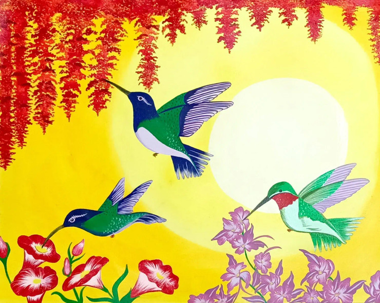 Humming Birds (ART-15598-102547) - Handpainted Art Painting - 23in X 18in