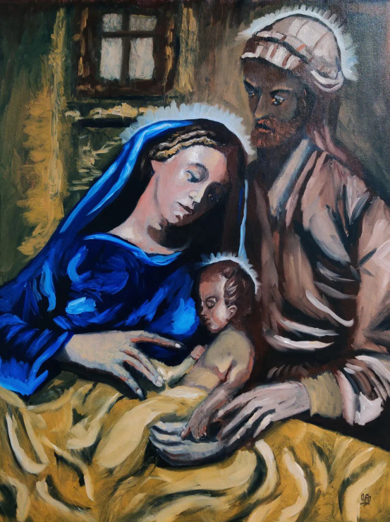 The Holy Family (ART-8576-102640) - Handpainted Art Painting - 28in X 40in