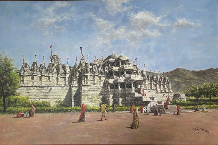 Ranakpur Temple (ART-15644-102699) - Handpainted Art Painting - 36in X 24in