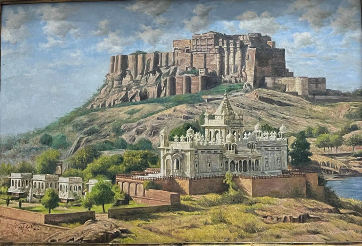 Mehrangarh Fort Of Jodhpur (ART-15644-102698) - Handpainted Art Painting - 36in X 24in