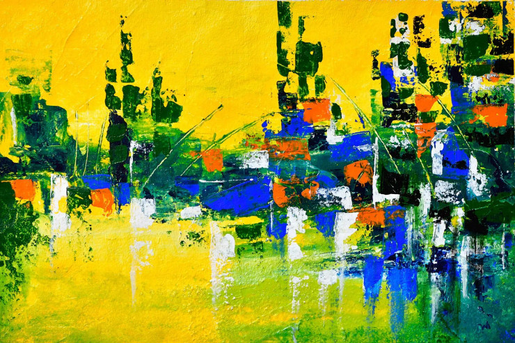 Cityscape, Impressionism Landscape Abstract, 18x12 In, Acrylic On Textured Paper- 119 (ART-15639-102655) - Handpainted Art Painting - 18in X 12in