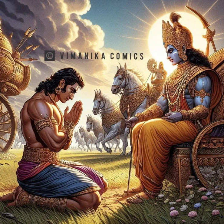 Lord Krishna & Arjuna (PRT-6845-102843) - Canvas Art Print - 30in X 30in
