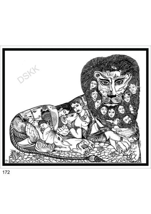 Lion (ART-15663-102856) - Handpainted Art Painting - 24in X 19in