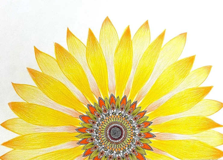 Sunflower Serenity Mandala (ART-15669-102828) - Handpainted Art Painting - 16in X 11in
