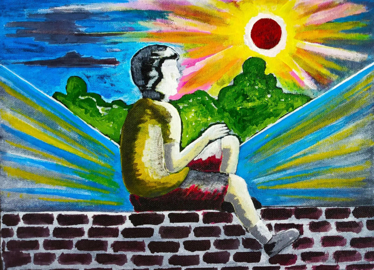 Positive Outlook 2 (ART-15652-102842) - Handpainted Art Painting - 12in X 10in