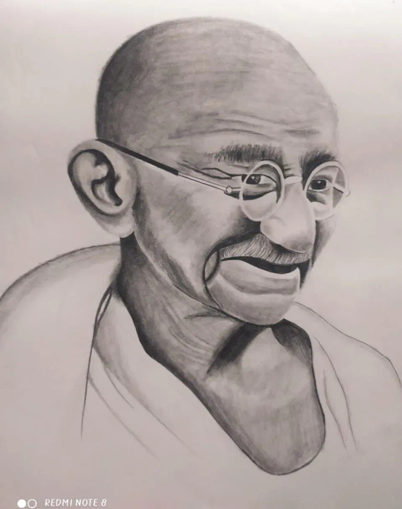 The Great : Mahatma Gandhi (ART-15689-102944) - Handpainted Art Painting - 10in X 13in
