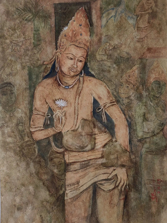 Budda Statue (ART-1559-102958) - Handpainted Art Painting - 11in X 15in