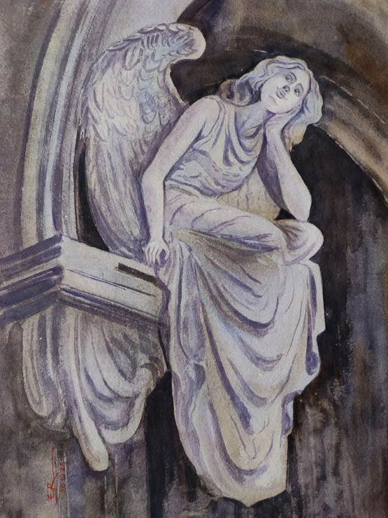Angel (ART-1559-102959) - Handpainted Art Painting - 11in X 15in