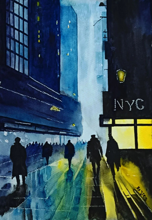 NYC (ART-398-102962) - Handpainted Art Painting - 11in X 16in