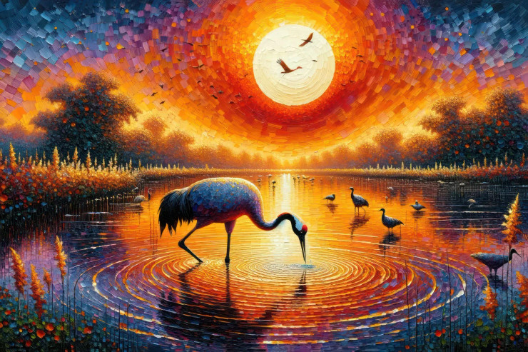 Siberian Crane's Serenity At Keoladeo (PRT-15697-102997) - Canvas Art Print - 36in X 24in