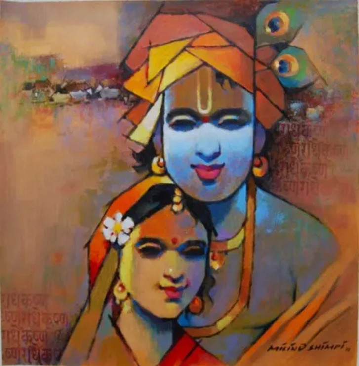 Radha Krishna (ART-15659-103023) - Handpainted Art Painting - 20in X 20in