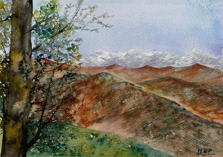 View Of Hills (ART-8841-103070) - Handpainted Art Painting - 11in X 8in