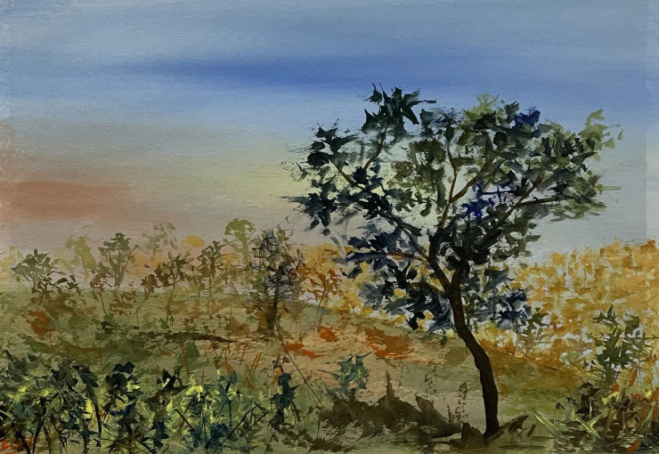 Corner Tress (ART-8841-103062) - Handpainted Art Painting - 11in X 8in