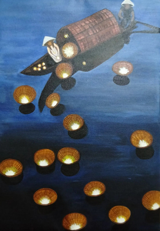 Floating Lights (ART-8626-103092) - Handpainted Art Painting - 14in X 20in