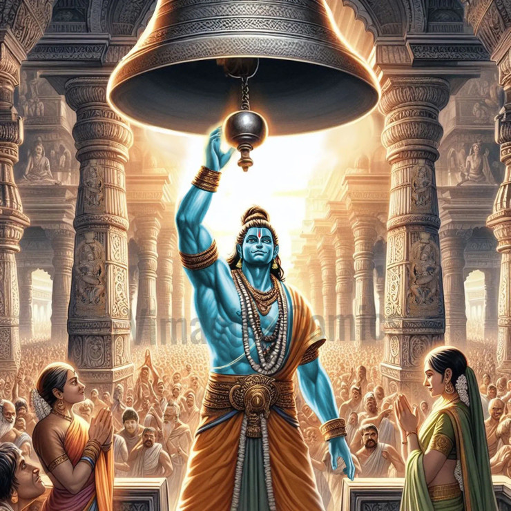 Shri Ram Mandir Pran Pratishta Digital Painting (PRT-6845-103188) - Canvas Art Print - 30in X 30in