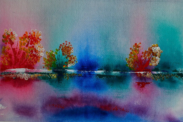 Beautiful Extremity, Landscape Abstract, Vibrant Nature -170 (ART-15639-103136) - Handpainted Art Painting - 18in X 12in