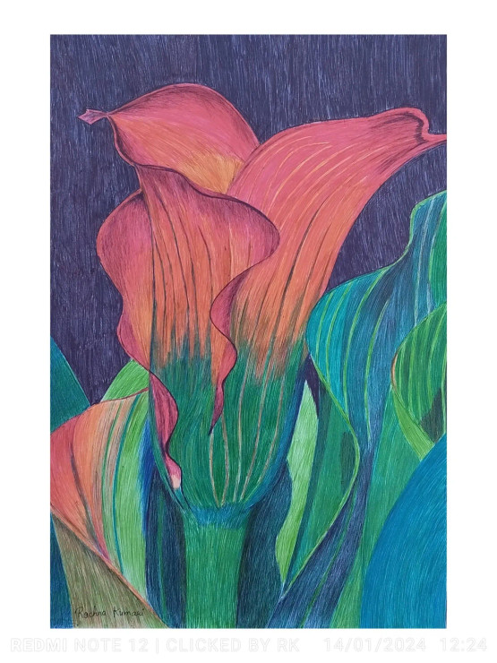 "A Stunning Ballpoint Pen Sketch" (ART-7389-103159) - Handpainted Art Painting - 9in X 14in