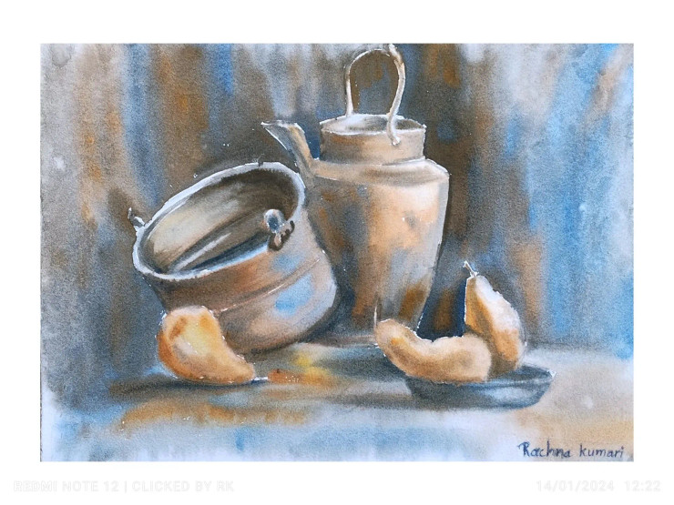 "Watercolor Still Life Painiting" (ART-7389-103166) - Handpainted Art Painting - 14in X 11in