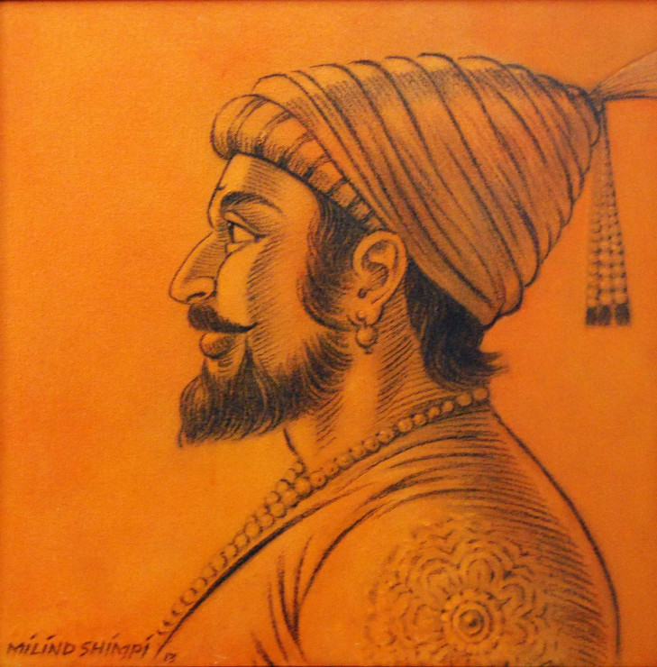 Shivaji Maharaj Sketch (ART-15659-103140) - Handpainted Art Painting - 16in X 16in