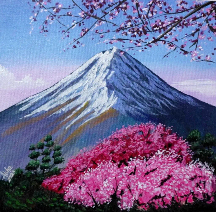 Beauty Of The Mount Fuji (ART-15733-103117) - Handpainted Art Painting - 12in X 12in