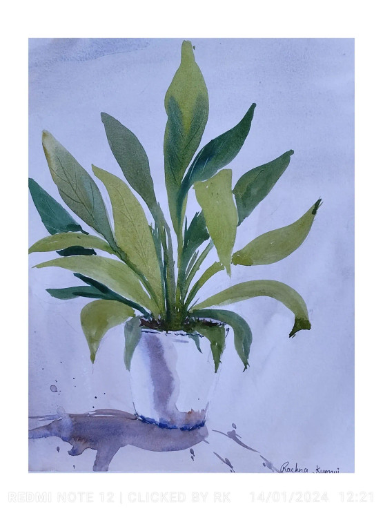 Watercolor Painting Of Vase And Vibrant Flowers. (ART-7389-103168) - Handpainted Art Painting - 10in X 13in
