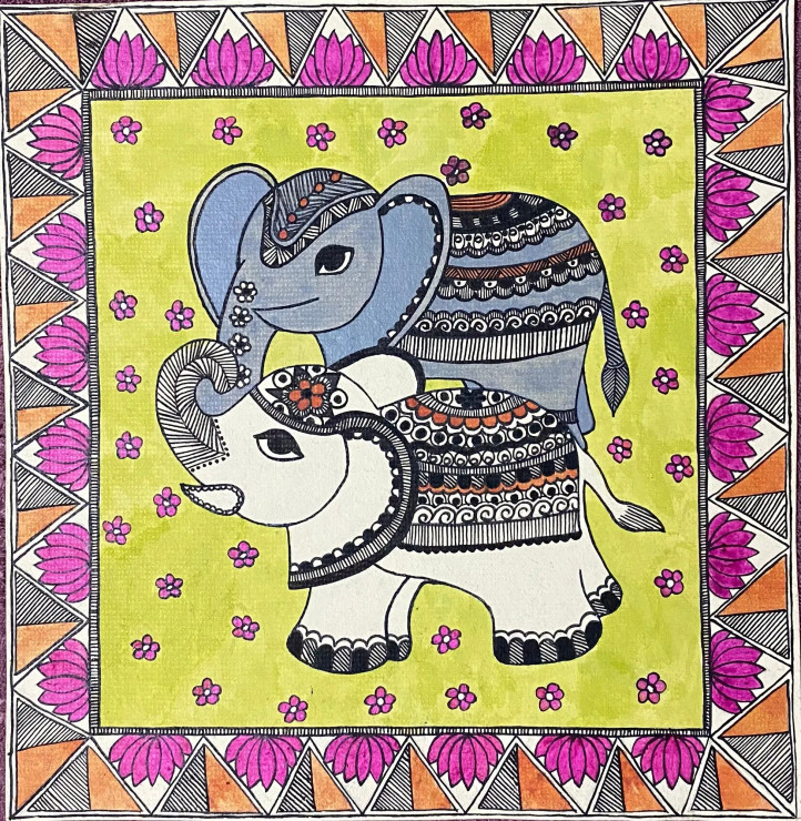 Baby Elephants (ART-7949-103206) - Handpainted Art Painting - 10in X 10in