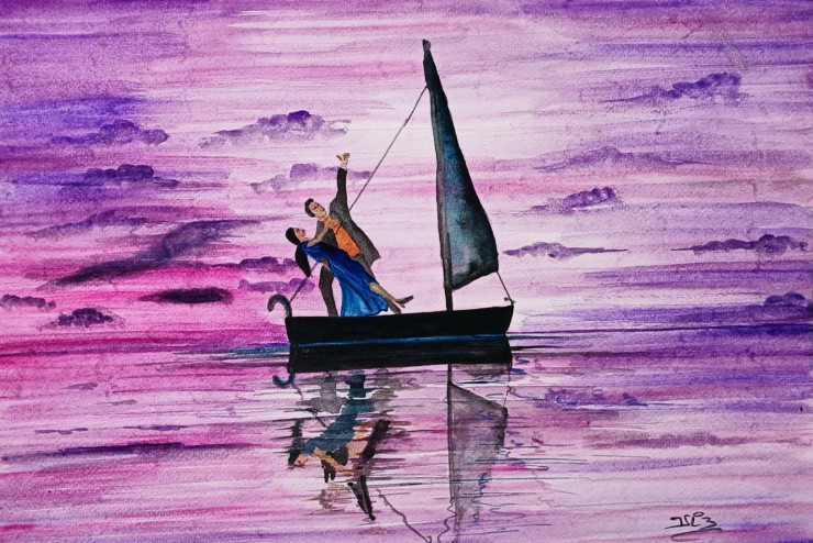 Love Couple (ART-398-103225) - Handpainted Art Painting - 16in X 11in