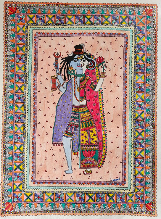 Ardhnareeshwar, Shiva Parvati (ART-7949-108069) - Handpainted Art Painting - 22in X 30in