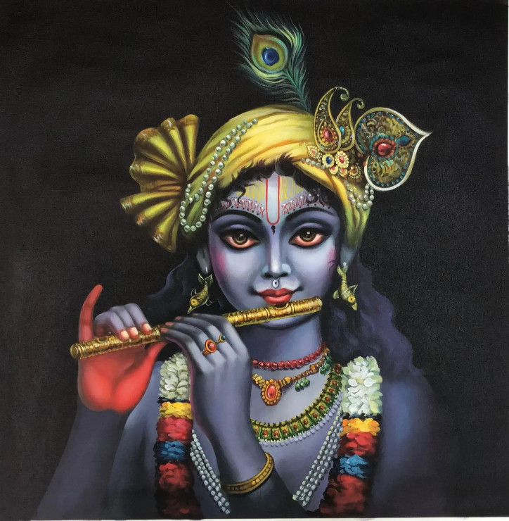 Lord Krishna Painting (ART-6706-103305) - Handpainted Art Painting - 30in X 30in