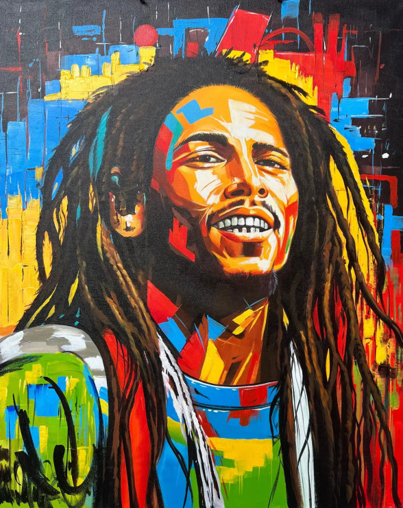 Bob Marley Portrait (ART-6706-103294) - Handpainted Art Painting - 30in X 36in