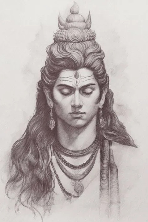 Shiva Pencil Sketch (PRT-7809-103323) - Canvas Art Print - 8in X 12in