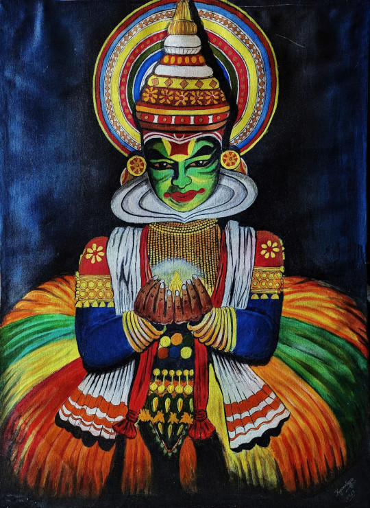 Majestic Classical (Kathakali Dancer) (ART-5261-103361) - Handpainted Art Painting - 18in X 24in