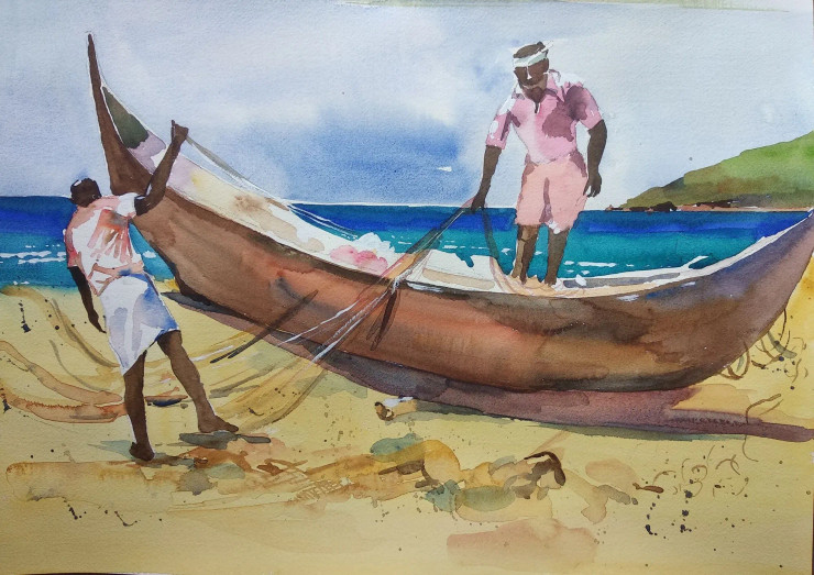 Daily Routine (ART-8343-103401) - Handpainted Art Painting - 16in X 12in