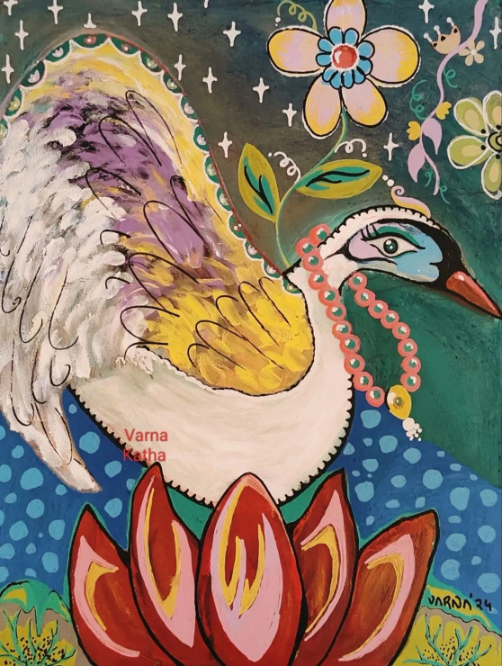 Rajhamsa (The Royal Swan) (PRT-8079-103622) - Canvas Art Print - 18in X 24in