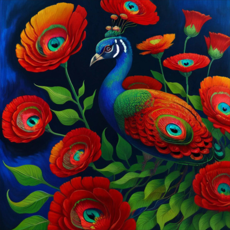 Peacock34 (PRT-9087-103601) - Canvas Art Print - 24in X 24in