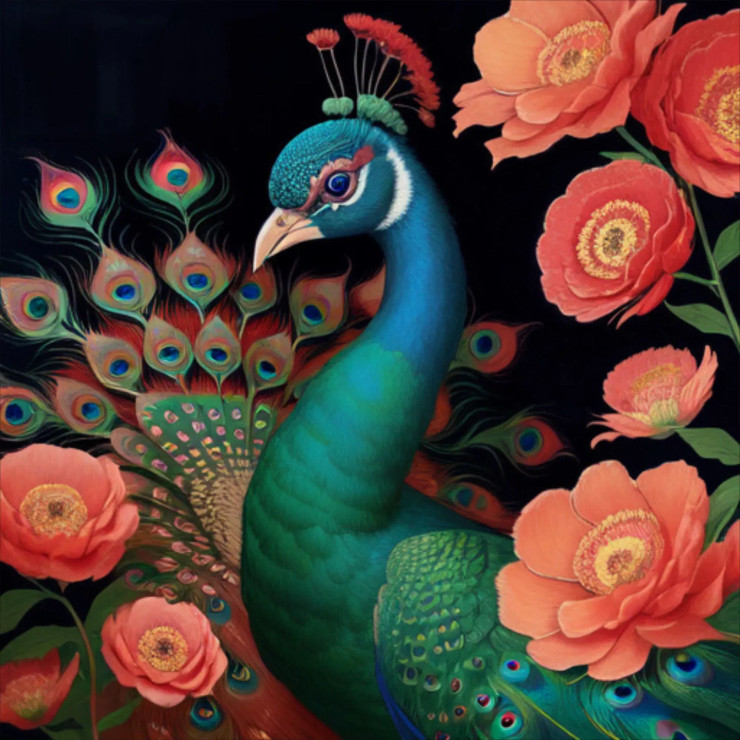 Peacock32 (PRT-9087-103599) - Canvas Art Print - 24in X 24in