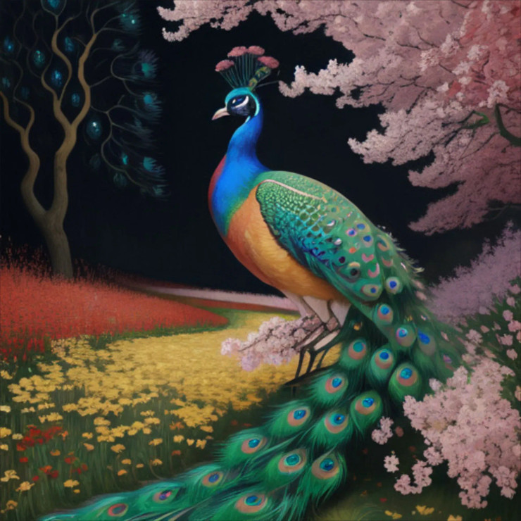 Peacock16 (PRT-9087-103583) - Canvas Art Print - 24in X 24in