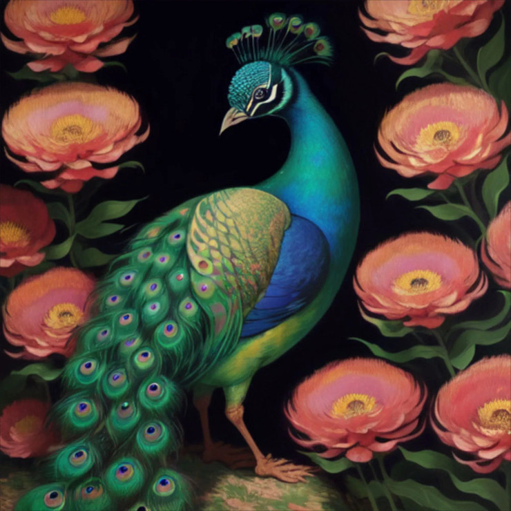 Peacock13 (PRT-9087-103579) - Canvas Art Print - 24in X 24in
