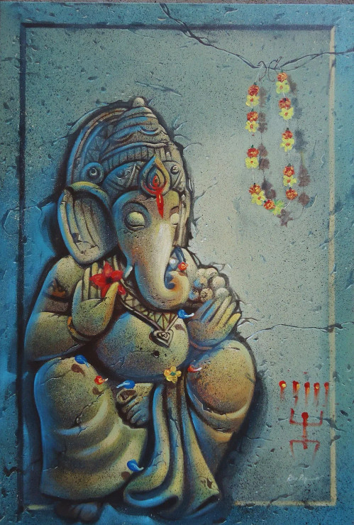 GANAPATI (ART-15797-103524) - Handpainted Art Painting - 30in X 48in