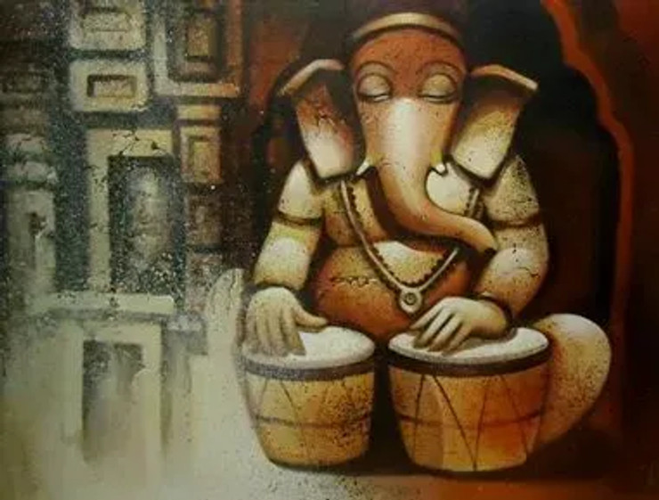 GANAPATI (ART-15797-103515) - Handpainted Art Painting - 36in X 30in